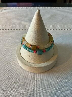 Serefina “Chicklet Bracelet” 14k Gold Plating Stretch Bracelets